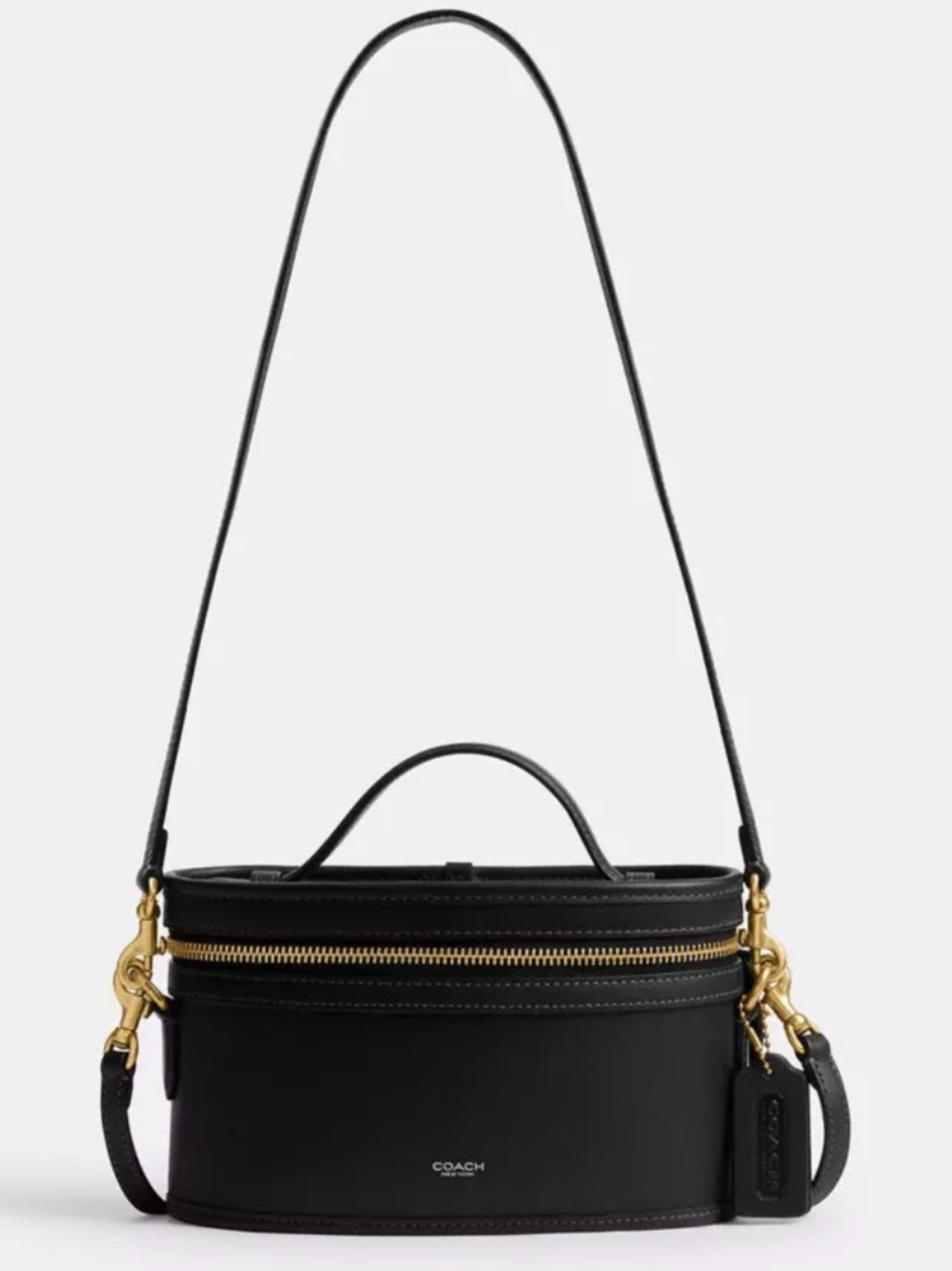 🖤💛Coach NWT Black Leather Top-Handle Trail Crossbody Bag with Gold Hardware